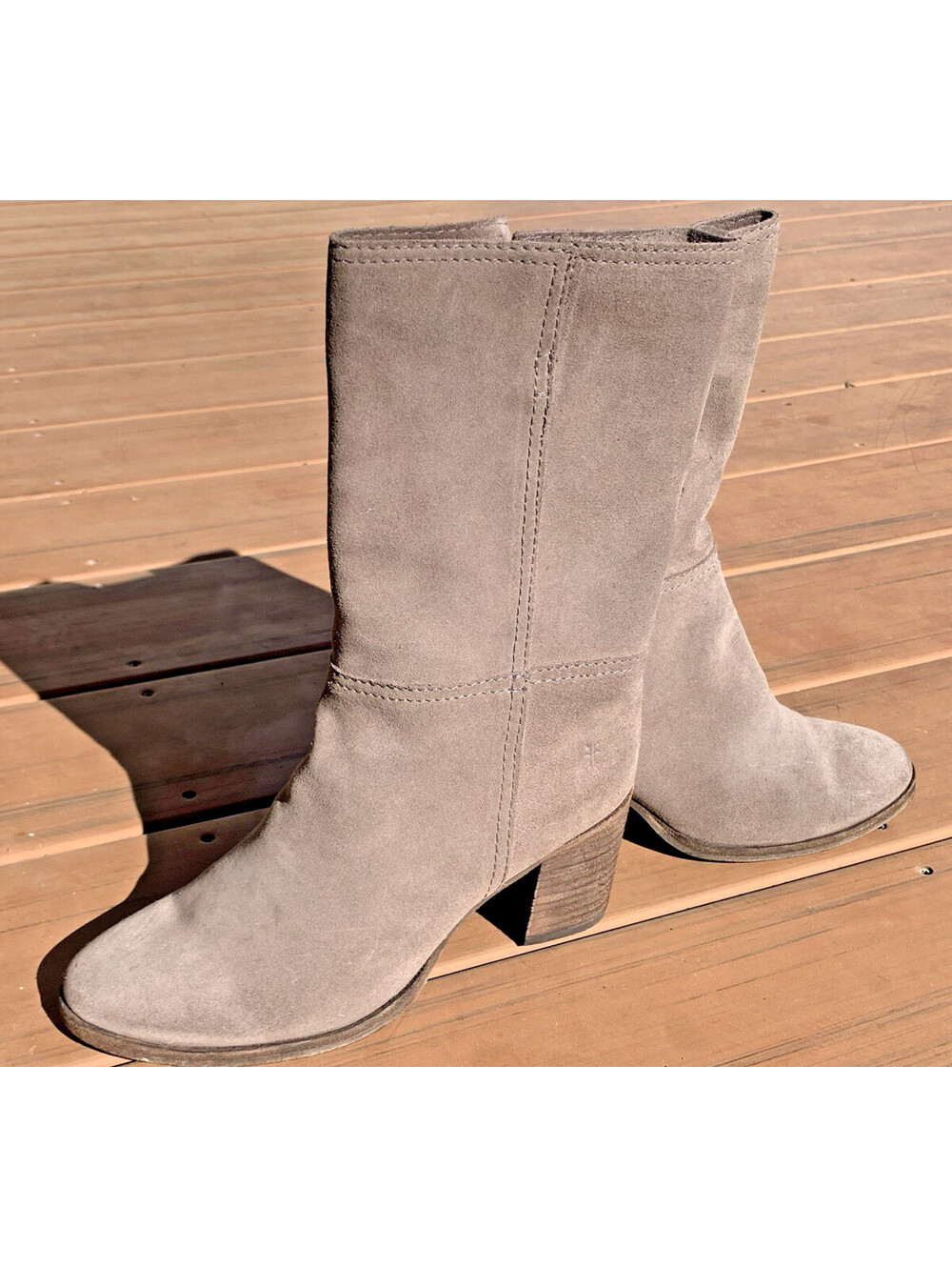 Frye Taupe Suede Leather Mid-Calf Western Cow Girl Boho Boots Women's 7B - Picture 11 of 15